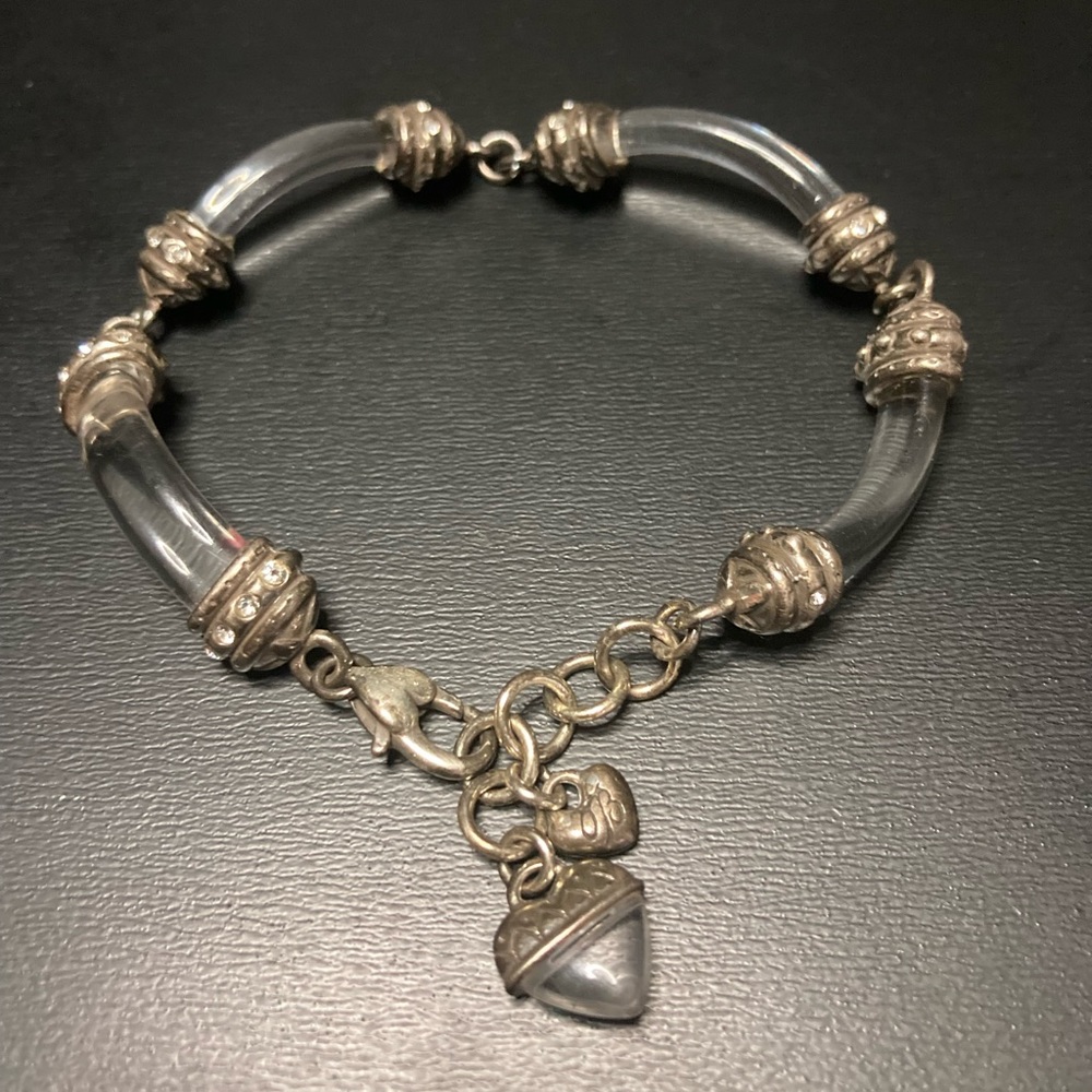 Brighton Retired Lucite Heart Silver Tone and Crystal Bracelet
